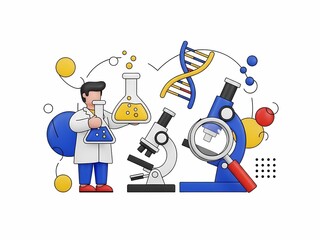 明るい科学研究室での実験器具による鮮やかな科学的探究