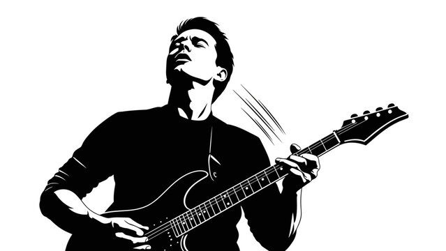 Man playing electric guitar with passion and energy.