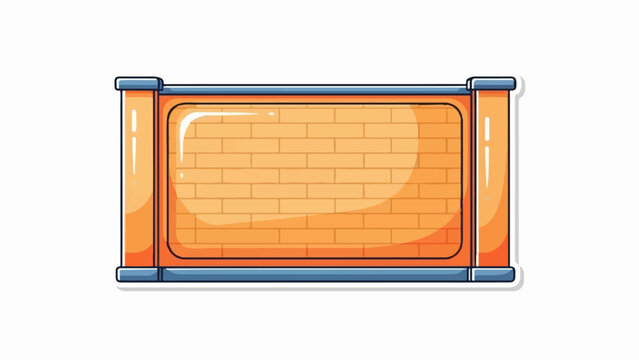 Cartoon brick wall section with orange pillars and blue trim