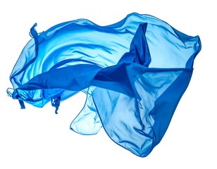 Fototapeta premium Flowing, vibrant blue fabric captured mid-air against a bright white backdrop