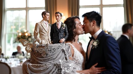 Wedding cake with couple kissing