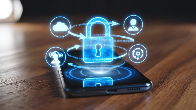 Smartphone with glowing lock icon
