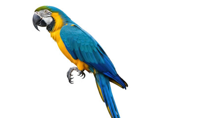 Fototapeta premium Blue and gold macaw PNG isolated on transparent background, colorful parrot with vibrant plumage for wildlife and tropical themes