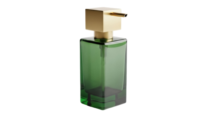 Elegant green glass soap dispenser isolated PNG on transparent background, modern bathroom accessory for hygiene and home decor