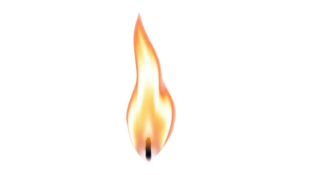 Realistic flame PNG isolated on transparent background, bright orange and yellow fire element for design projects and compositing