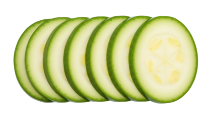 Fresh zucchini slices PNG isolated on transparent background, healthy green vegetable ingredient for cooking and vegetarian recipes