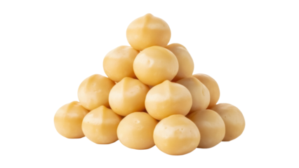 Pile of macadamia nuts isolated PNG on transparent background, shelled nuts for healthy snack and baking