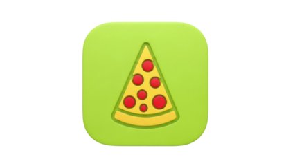 Green square pizza slice icon PNG isolated on transparent background, food symbol for restaurant menu and mobile app design