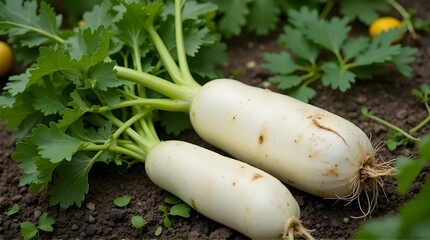 Daikon radish looks fresh just harvested