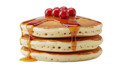 Stack of pancakes with syrup and cranberries isolated PNG, delicious breakfast dessert on transparent background