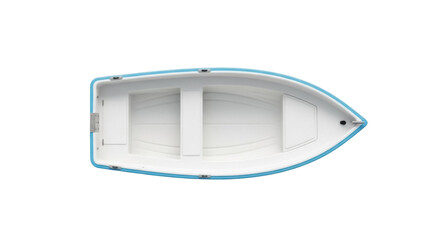 Small blue and white rowboat PNG isolated on transparent background, dinghy boat for fishing and recreation, nautical vessel