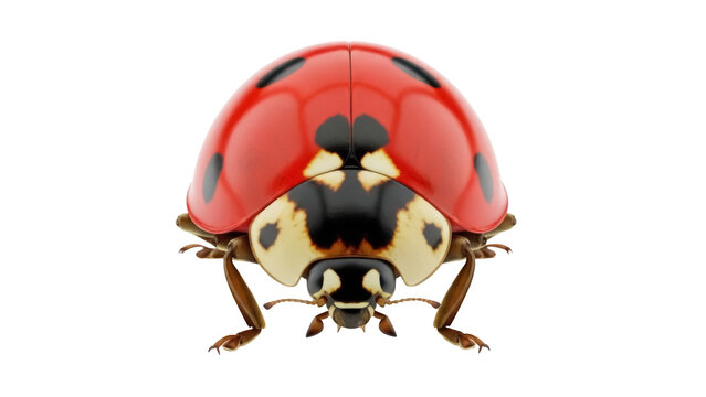 Red ladybug with black spots isolated PNG, detailed close-up of a ladybird on transparent background, nature and insect design element