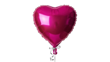 Fuchsia heart-shaped foil balloon isolated PNG on transparent background, festive decoration for Valentine s Day and birthday celebrations