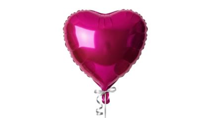 Fuchsia heart-shaped foil balloon isolated PNG on transparent background, festive decoration for Valentine s Day and birthday celebrations