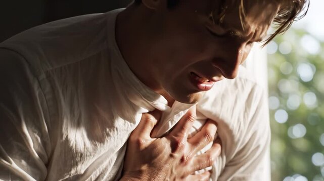 Man clutching chest in apparent pain