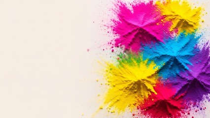Fototapeta premium Vibrant colored powder explosion on white background with copy space