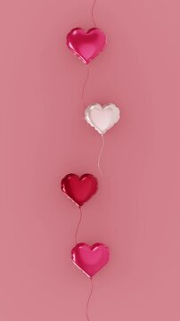 Vertical 3d Valentine heart balloon frame border flying loop animation copyspace background banner template pink red white helium floating romantic cupid February holiday greeting card gift surprise
