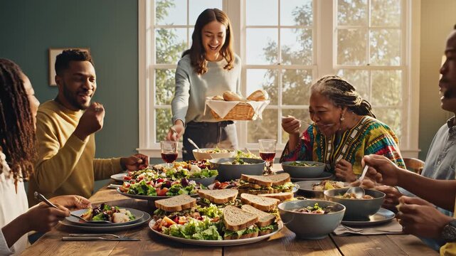 Family sharing meal at dining table