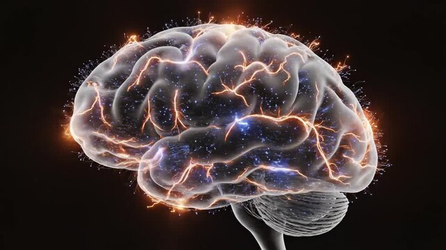 Human brain with electrical activity