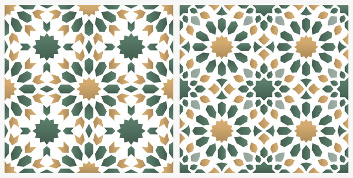 Islamic Moroccan Geometric Seamless Patterns Background Set