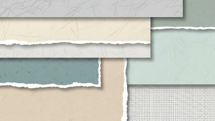 Abstract Layered Collage of Torn Washi Paper and Textured Cardstock