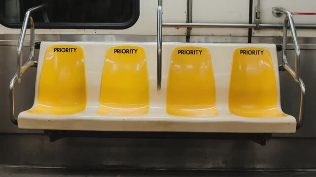 Priority sign on the subway seat. Priority seat.