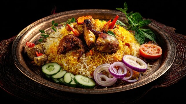 Chicken Biryani Platter with Garnish