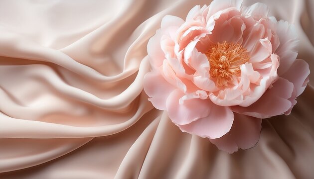 delicate peony on flowing fabric