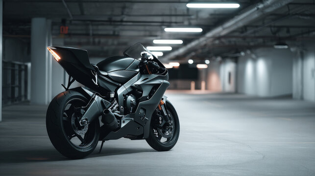 sport motorcycle in empty parking lot