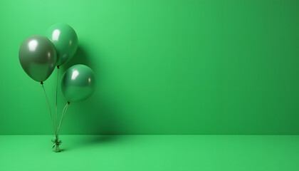 Green balloons floating in festive celebration, St. Patrick's Day concept