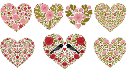heart shape butterfly with floral design isolated on white a transparent background