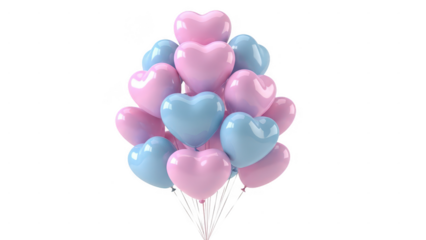 Heart-shaped balloons in pastel colors create a festive atmosphere for celebrations and special occasions isolated on white a transparent background