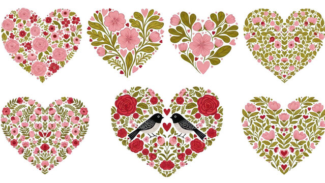 heart shape butterfly with floral design isolated on white a transparent background