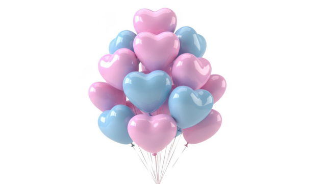 Heart-shaped balloons in pastel colors create a festive atmosphere for celebrations and special occasions isolated on white a transparent background - Powered by Adobe