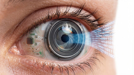 Futuristic bionic eye with circuit board skin