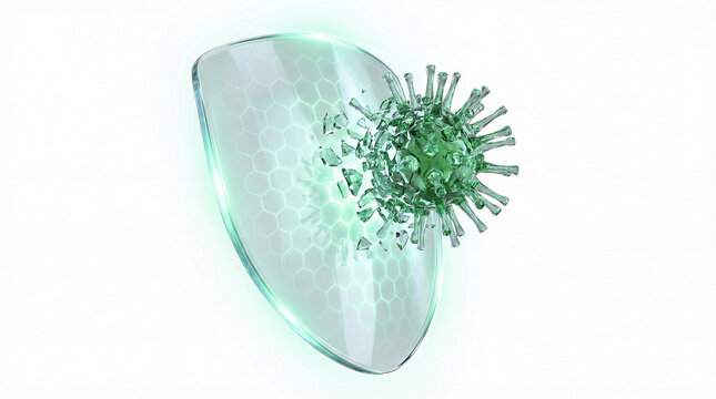 Glass shield smashing green virus molecule