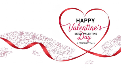 Valentine's Day, Heart from a ribbon isolated on white a transparent background