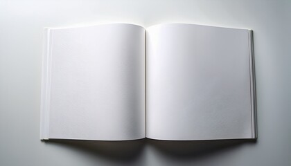 two blank open pages flatlay of a book or magazine spread showing a clean white background