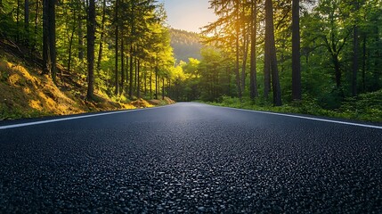Obraz premium Open Road: An inviting pathway through a serene forest, offering a sense of adventure and tranquility, inviting viewers to embark on a journey towards the horizon. 