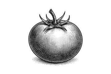 Detailed hand drawn tomato sketch with intricate crosshatching style