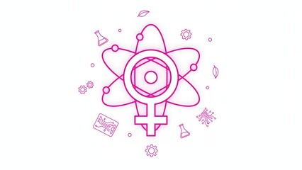 A creative outline illustration of women in science technology engineering and mathematics (stem)