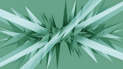 Abstract geometric explosion of sharp teal shards and translucent planes creating a dynamic, crystalline structure against a soft teal background.