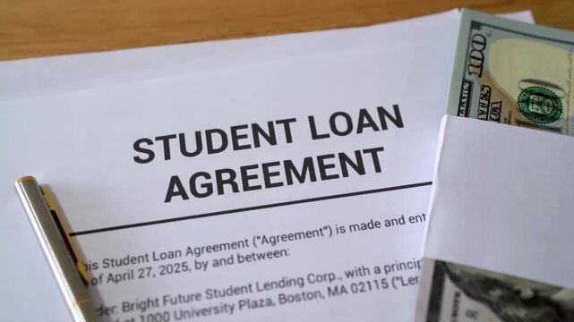 student loan agreement contract concept of getting in debt to pay for your education.