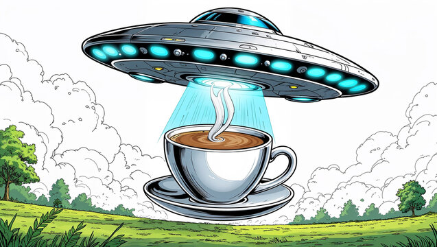 Coffee UFO Coloring Page