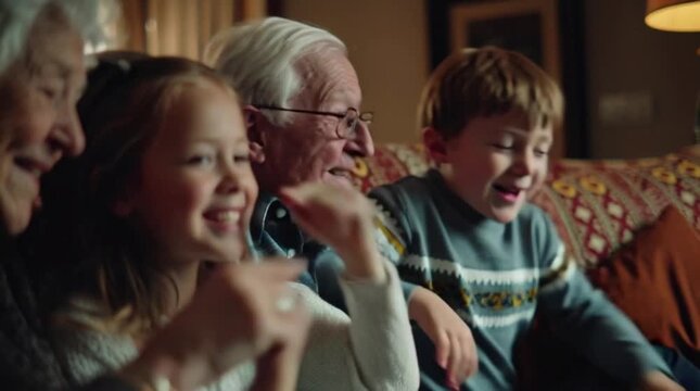 Joyful multi-generational family moments Grandparents and grandchildren share laughter, creating cherished memories and strong family bonds together
