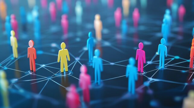 Colorful figures on a digital grid show diverse customer insights and the role of personalized marketing strategies in modern business environments - Powered by Adobe