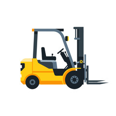 Yellow forklift truck isolated on white background, side view. Industrial vehicle illustration.