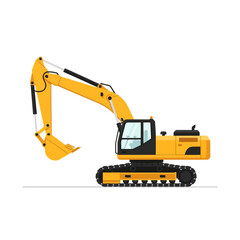 Obraz premium Yellow excavator construction machinery isolated on white background, vector illustration