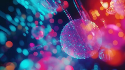 Fusion of human vision and digital innovation in vibrant 4k footage showing colorful particles and light effects