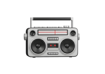 Vintage boombox on black background, nostalgic music player